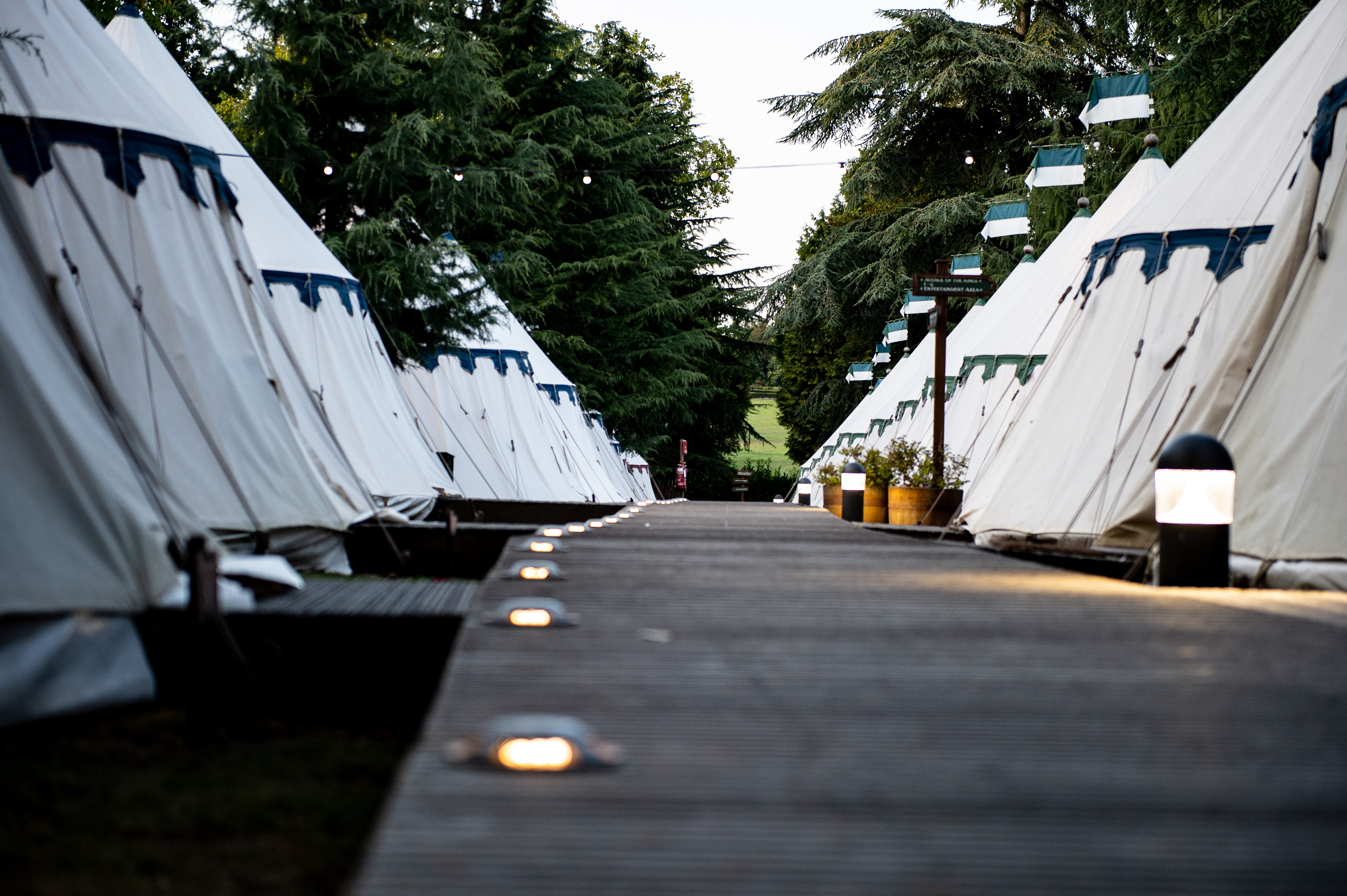Glamping tents in a line