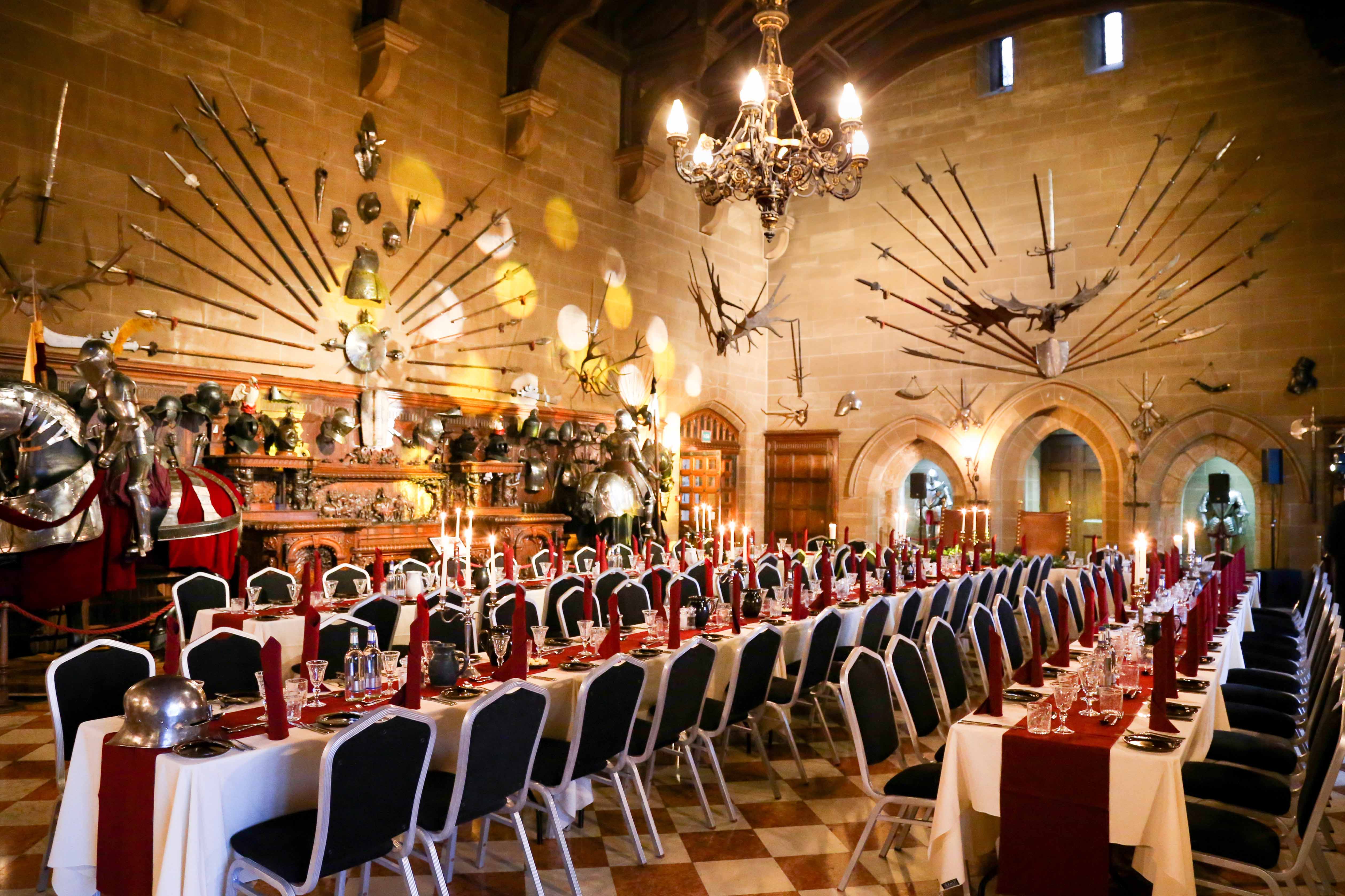 Great Hall Long tables Lowres Credit Peter Blanch flower