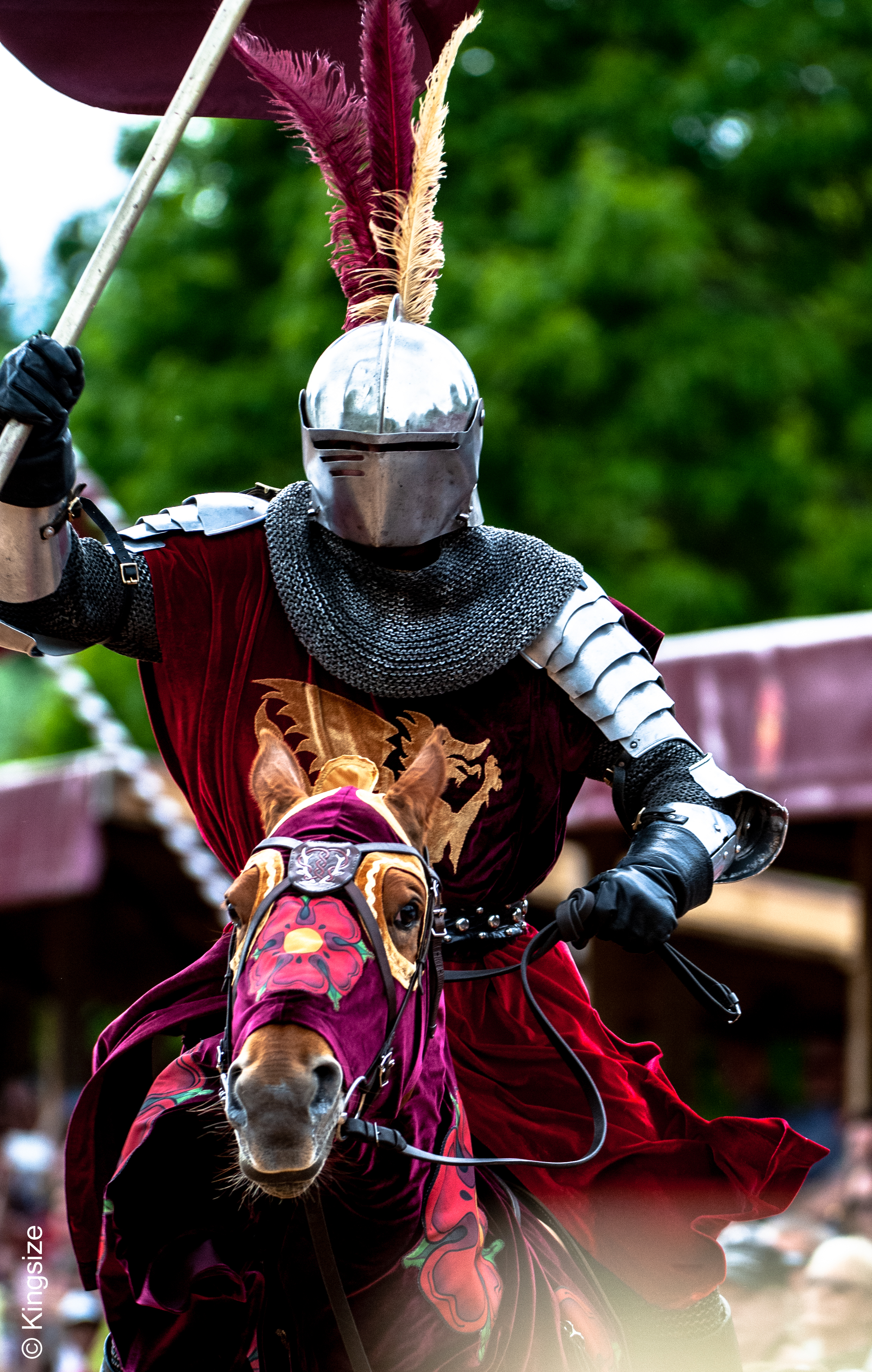 Close-up of Red knight on horse