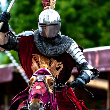 Close-up of Red knight on horse