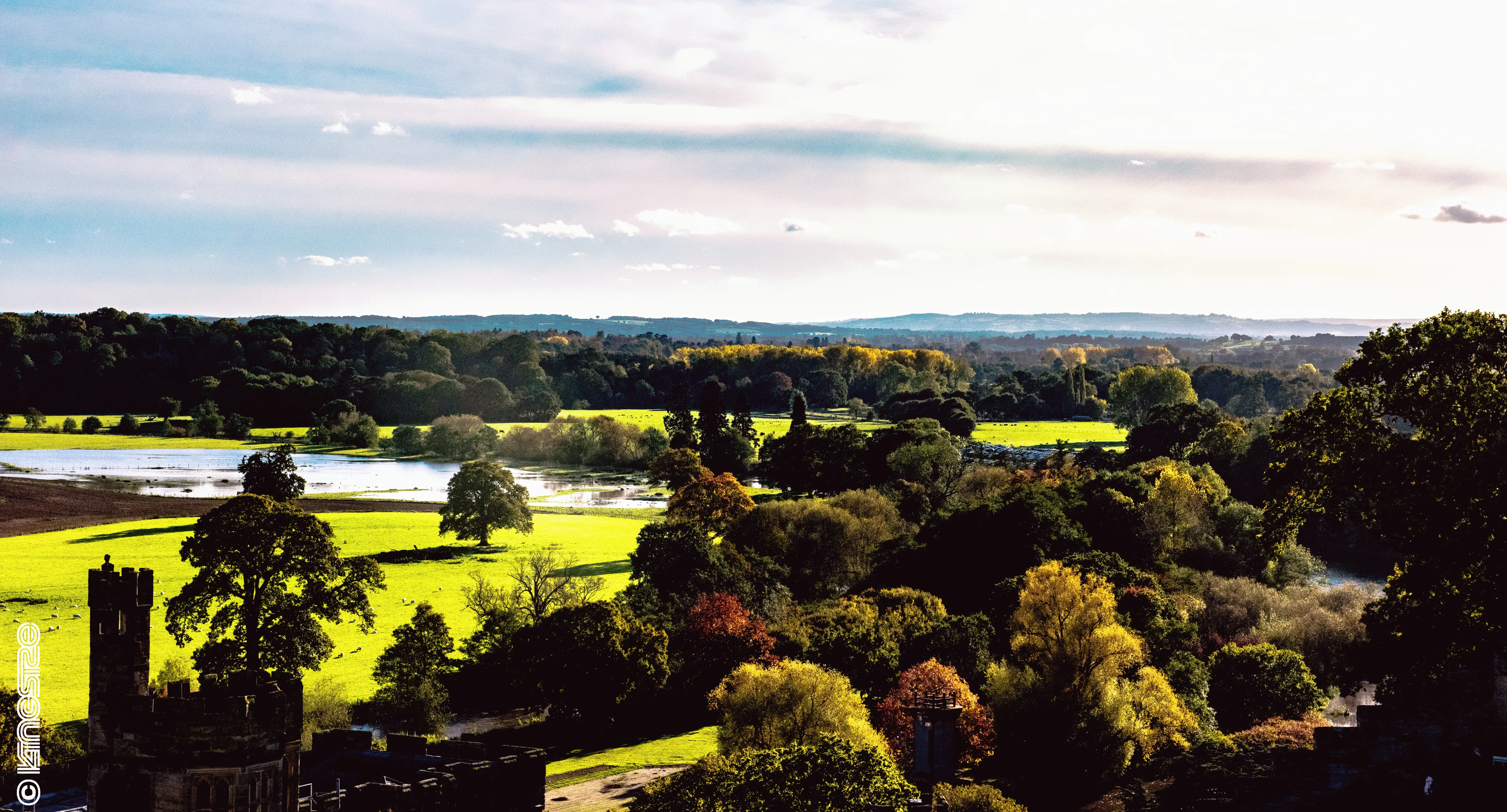 Guy's Tower - high contrast view over Warwickshire