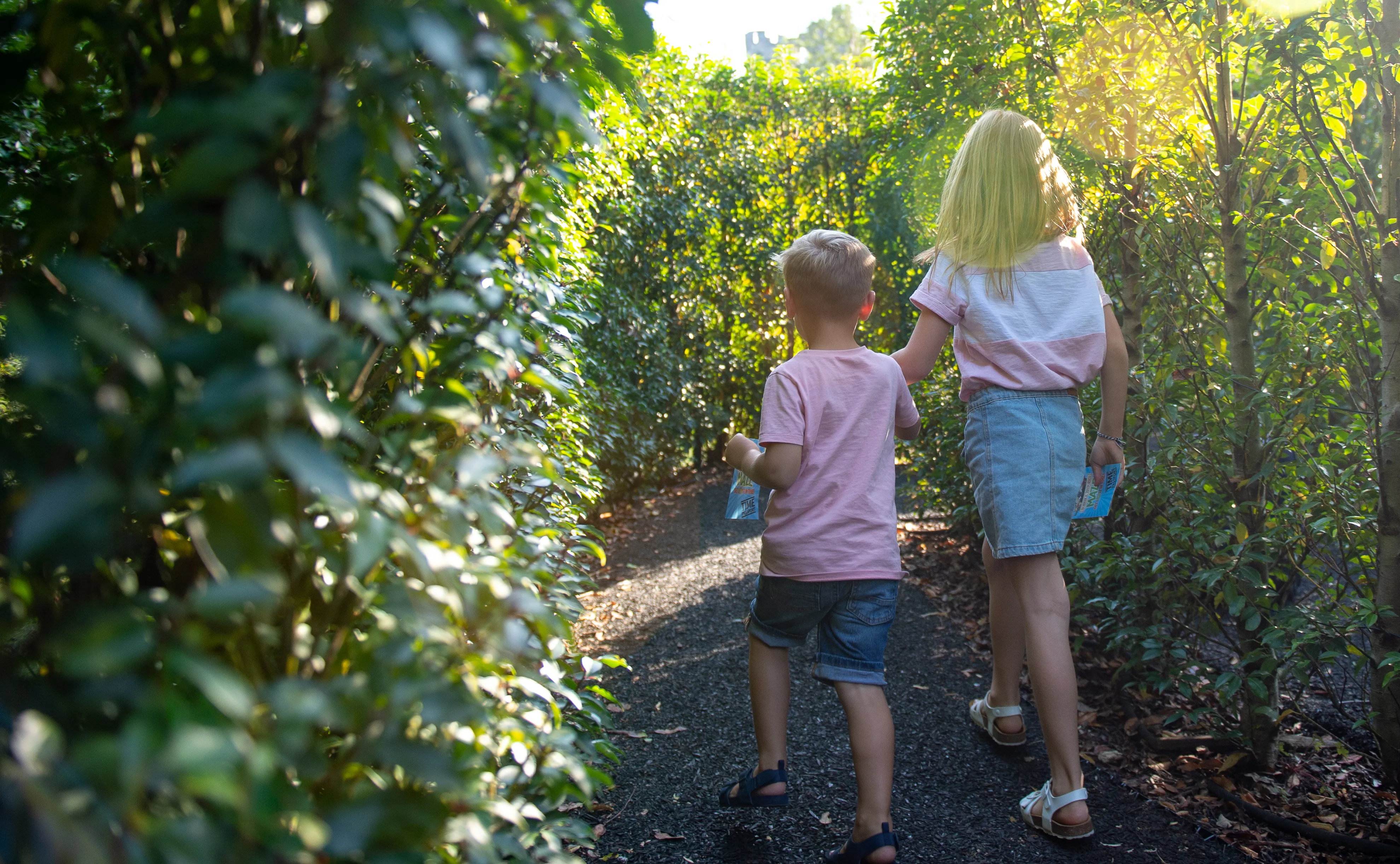 Children walking through maze