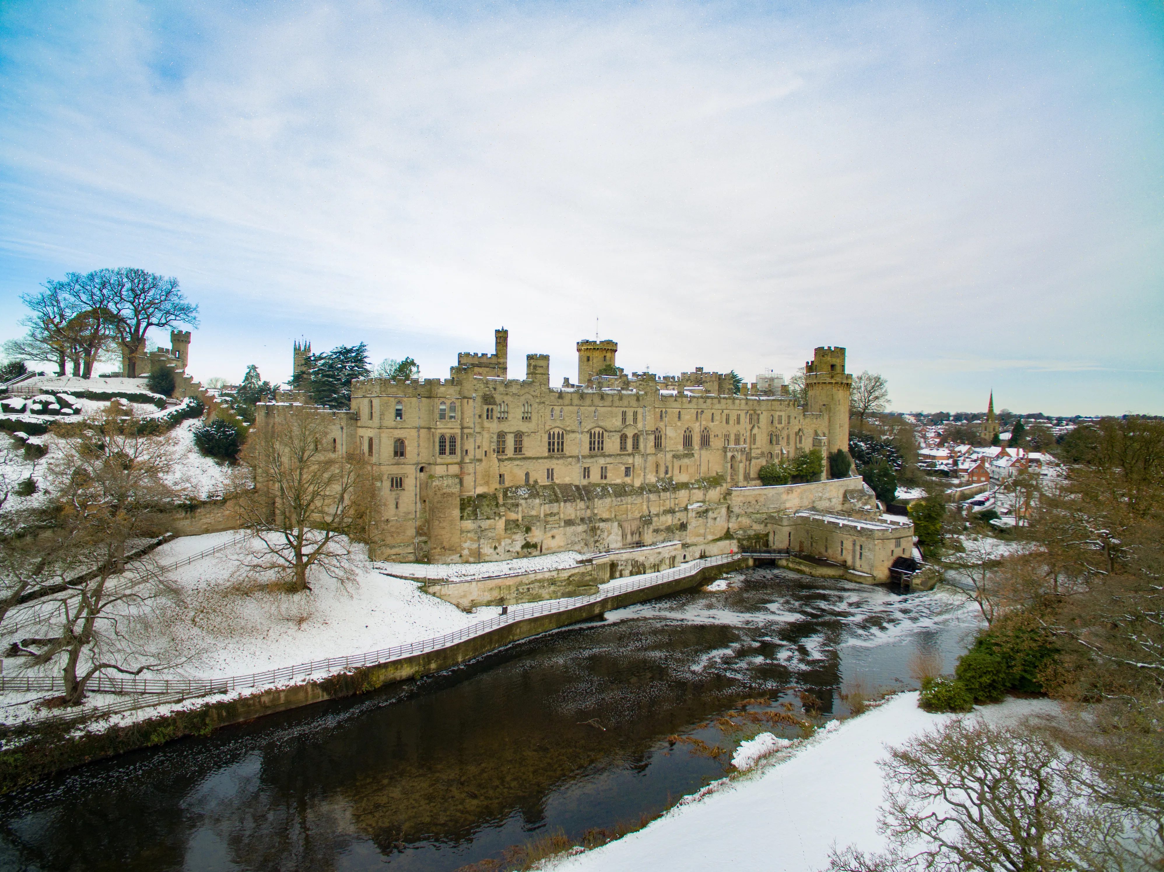 South Front castle in the snow - drone